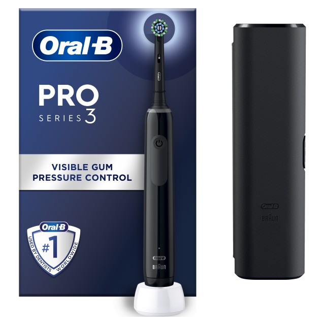Oral-B Pro Series 3 Ηλεκτρική Οδοντόβουρτσα, Μαύρη με Θήκη Ταξιδίου 1 Τεμάχιο