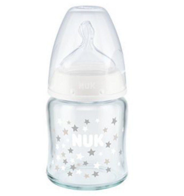 Nuk First Choice+ Γυάλινο Μπιμπερό με Θηλή Σιλικόνης 0-6m+ Χρώμα:Λευκό …