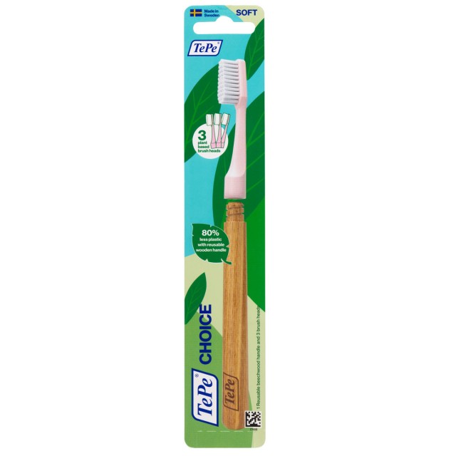 TePe Choice Soft Οδοντόβουρτσα Μαλακή με Επαναχρησιμοποιήσιμη Ξύλινη Λ …