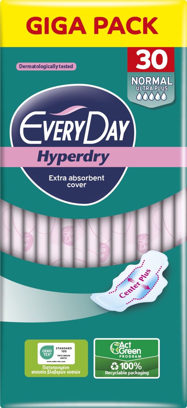 EveryDay Hyperdry Normal Ultra Plus Σερβιέτες με Φτερά 5 Σταγόνες Giga …