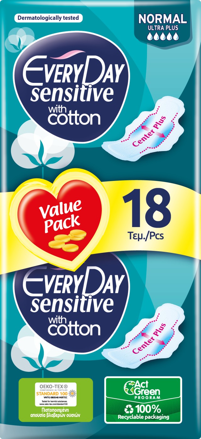 Every Day Sensitive Ultra Plus Normal Σερβιέτες Με Φτερά 18 Τεμάχια Every Day Sensitive Ultra Plus Normal Σερβιέτες Με Φτερά 18 Τεμάχια
