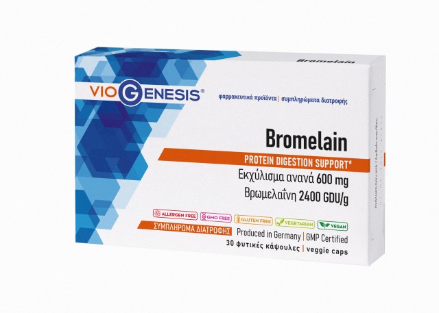 VioGenesis Bromelain 2400 GDU/g Σύμπλεγμα Πρωτεολυτικών Ενζύμων 30 Φυτ &hellip;