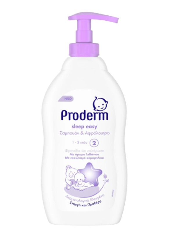 Proderm Sleep Easy Σαμπουάν & Αφρόλουτρο για Ηλικίες 1-3 Ετών με Άρωμα Λεβάντα & Εκχύλισμα Χαμομηλιού 400ml με Αντλία