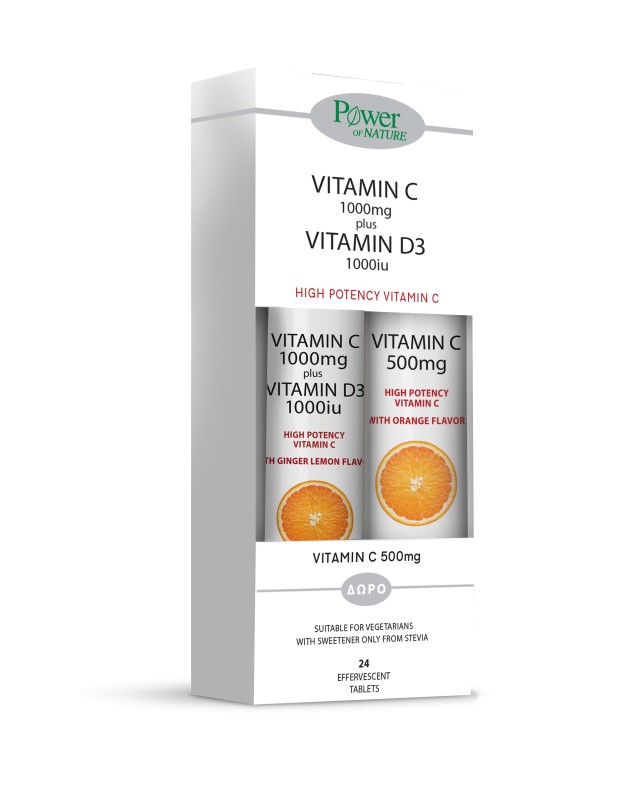 Power Of Nature PROMO Vitamin C 1000mg + D3 1000IU 20 Αναβράζοντα Δισκ …