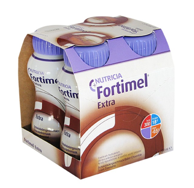 Nutricia Fortimel Extra Θρεπτικό Συμπλήρωμα Διατροφής Πλούσιο σε Πρωτεΐνες με Γεύση Σοκολάτα 4x200ml