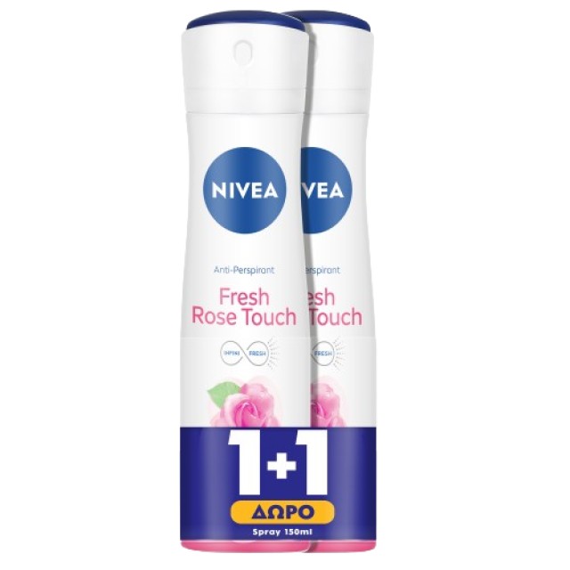 Nivea Women PROMO Fresh Rose Touch Γυναικείο Αποσμητικό Spray 48ωρης Προστασίας 2x150ml [1+1 ΔΩΡΟ]