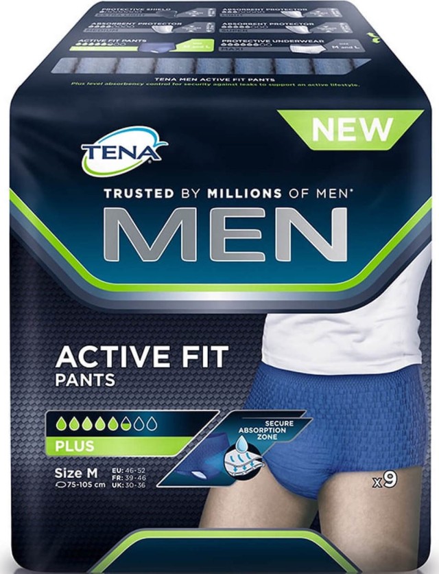 Tena Men Active Fit Pants Medium Ανδρικά Εσώρουχα Ακράτειας Μέγεθος Medium 9 Tεμάχια