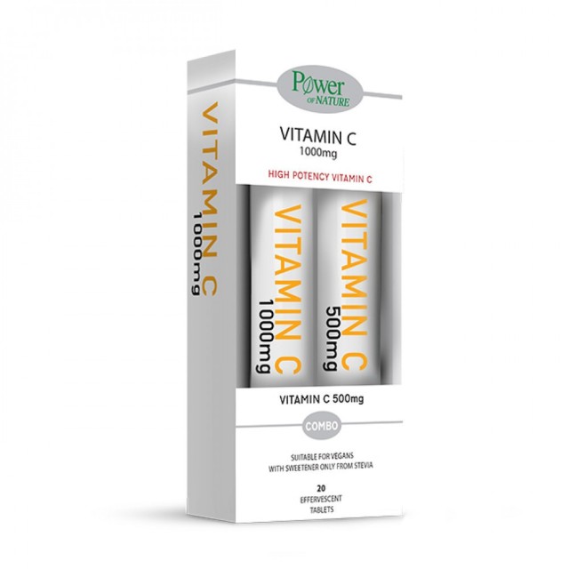 Power Of Nature PROMO Vitamin C 1000mg για την Ενίσχυση του Ανοσοποιητικού Πορτοκάλι 20 Αναβράζοντα Δισκία - Vitamin C 500mg 20 Αναβράζοντα Δισκία