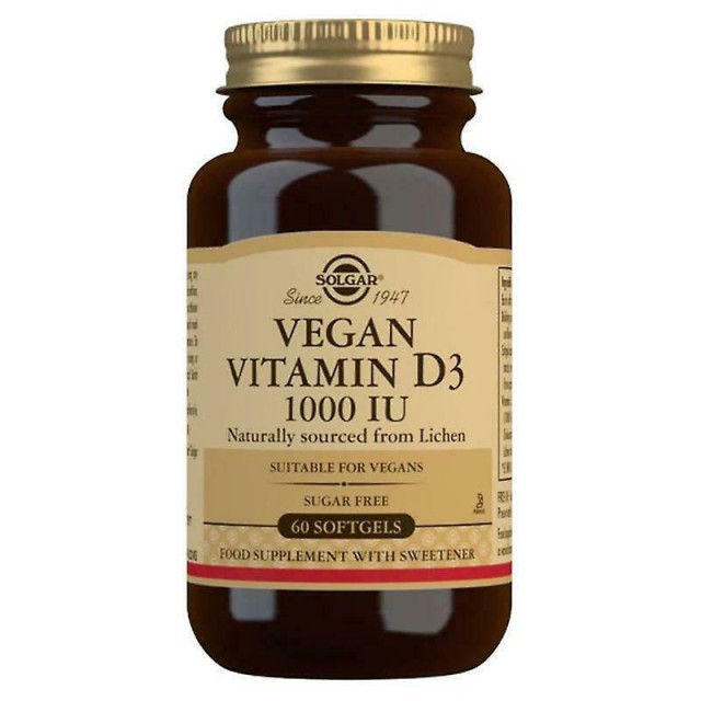 Solgar Vegan Vitamin D3 1000IU Συμπλήρωμα Διατροφής για το Ανοσοποιητικό Σύστημα 60 Μαλακές Κάψουλες