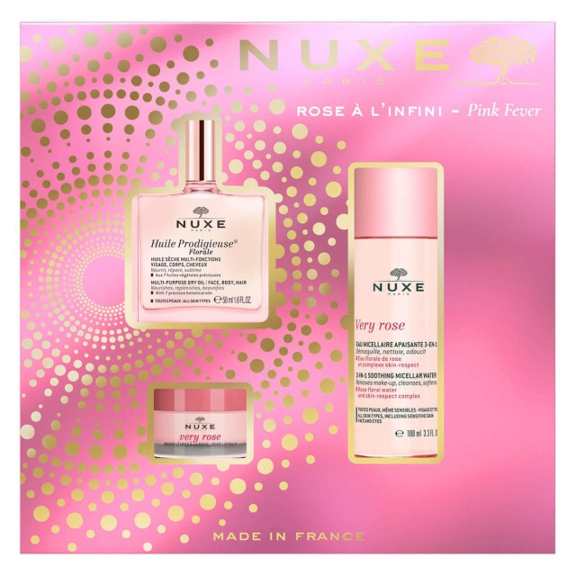 Nuxe PROMO Pink Fever Huile Prodigieuse Floral Oil 50ml - Very Rose Eau Micellaire 3 in 1 100ml - Very Rose Lip Balm 15gr
