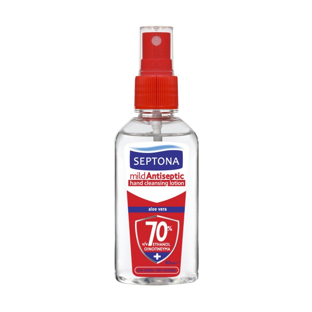 Septona Mild Antiseptic Αντισηπτική Lotion Χεριών Αλόη 70% Οινόπνευμα σε Μορφή Spray 80ml