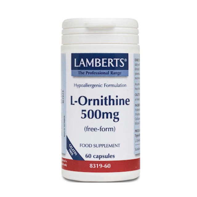 Lamberts L-Ornithine 500mg, Ορνιθίνη για τη Λειτουργία του Ήπατος, του Ανοσοποιητικού Συστήματος και την Αναδόμηση των Μυών, 60caps