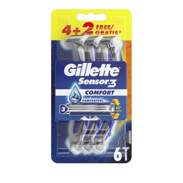 Gillette Sensor 3 Comfort Ξυραφάκια Μιας Χρήσης 6 Τεμάχια (4+2 Δώρο)