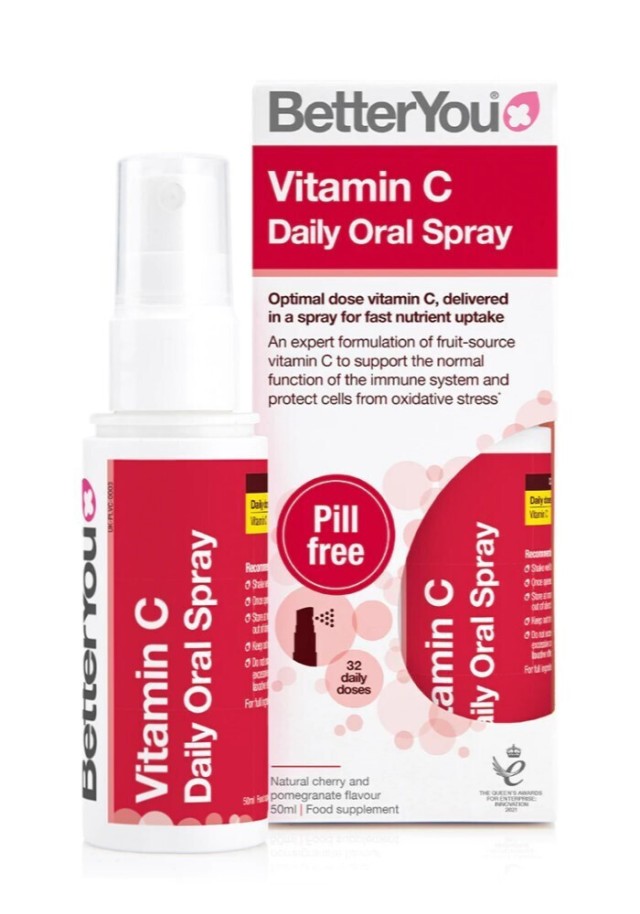 BetterYou Vitamin C Daily Oral Spray Στοματικό Σπρέι με Βιταμίνη C 120mg & Γεύση Κεράσι - Ρόδι 50ml
