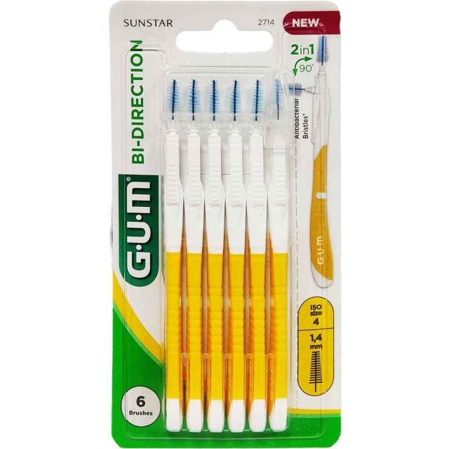 GUM Bi-Direction Μεσοδόντια Βουρτσάκια με Λαβή 1.4mm 2 σε 1 Κίτρινο 6 …