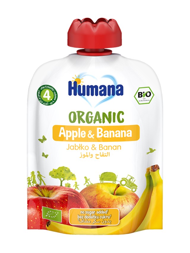 Humana BIO Organic Βιολογικός Φρουτοπουρές Μήλο - Μπανάνα από τον 4ο Μήνα 90gr
