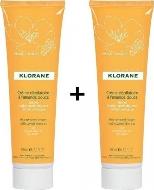Klorane PROMO Hair Removal Απαλή Αποτριχωτική Cream Ποδιών Με Άρωμα Almond 2x150ml -1€ Το Δεύτερο Προϊόν