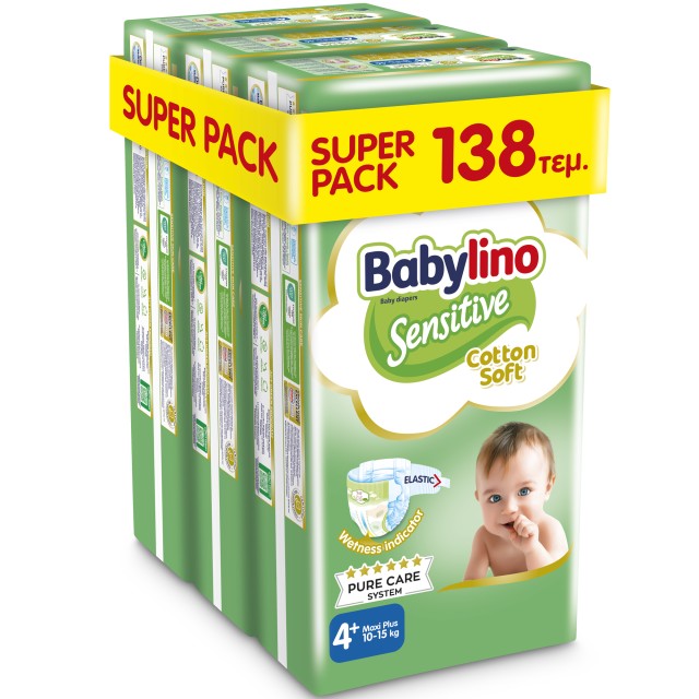 Πάνες Babylino Sensitive Cotton Soft Νο4+ Maxi Plus [10-15kg] Super Pa …