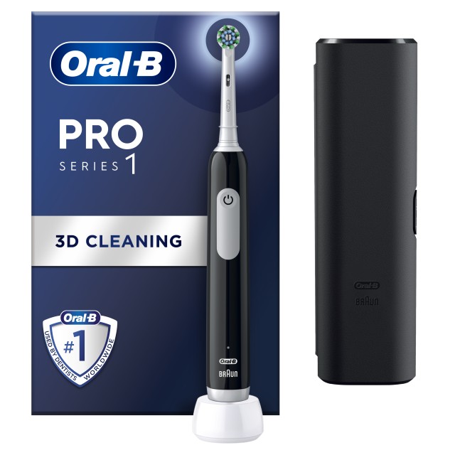 Oral B Pro Series 1 Black Ηλεκτρική Οδοντόβουρτσα Μαύρη, με Θήκη Ταξιδίου 1 Τεμάχιο