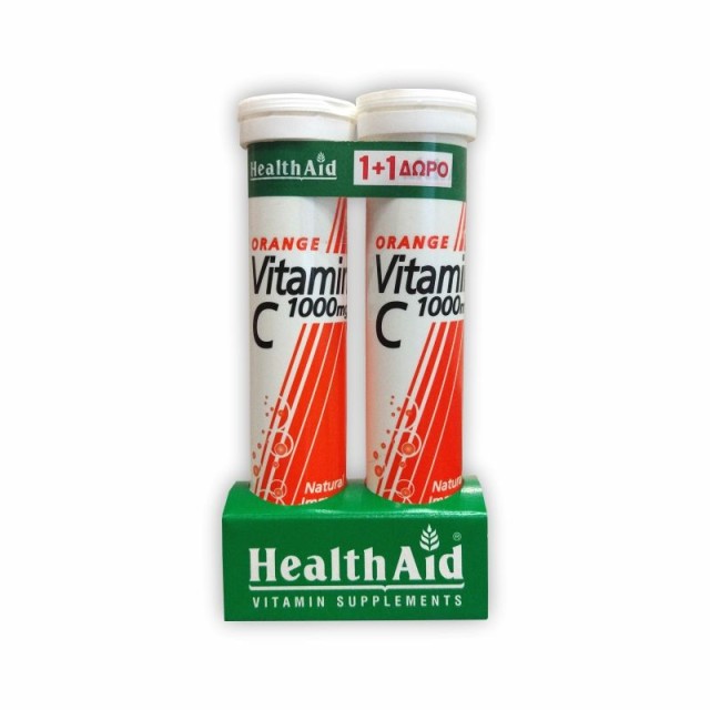 Health Aid Vitamin C 1000mg + ΔΩΡΟ Vitamin C 1000mg με Γεύση Πορτοκάλι 2x20 Αναβράζοντα Δισκία