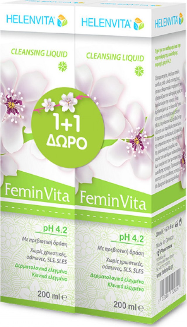 Helenvita PROMO FeminVita Cleansing Liquid ph4.2 Υγρό Καθαρισμού για την Ευαίσθητη Περιοχή με Άρωμα Αμύγδαλο 200ml 1+1 ΔΩΡΟ
