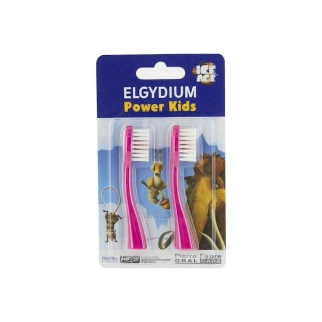 Elgydium Power Kids Ice Age Refill Pink Ανταλλακτικές Κεφαλές για Ηλεκτρική Οδοντόβουρτσα Ροζ 2 Τεμάχια
