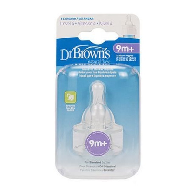 Dr. Browns Options Θηλές Σιλικόνης 9m+ για Μπιμπερό με Στενό Λαιμό, 2 …