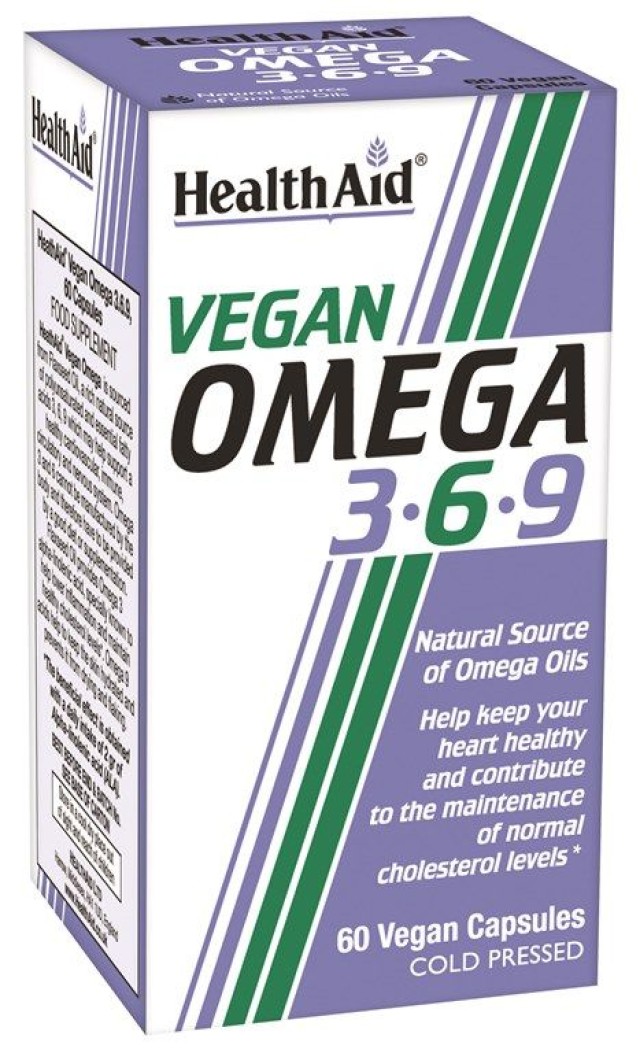 Health Aid Vegan Omega 3-6-9 Συμπλήρωμα Διατροφής με Ακόρεστα Λιπαρά Οξέα για την Υγεία Καρδιάς, Κυκλοφορικού, Εγκεφάλου & Επιδερμίδας 60 Φυτικές Κάψουλες