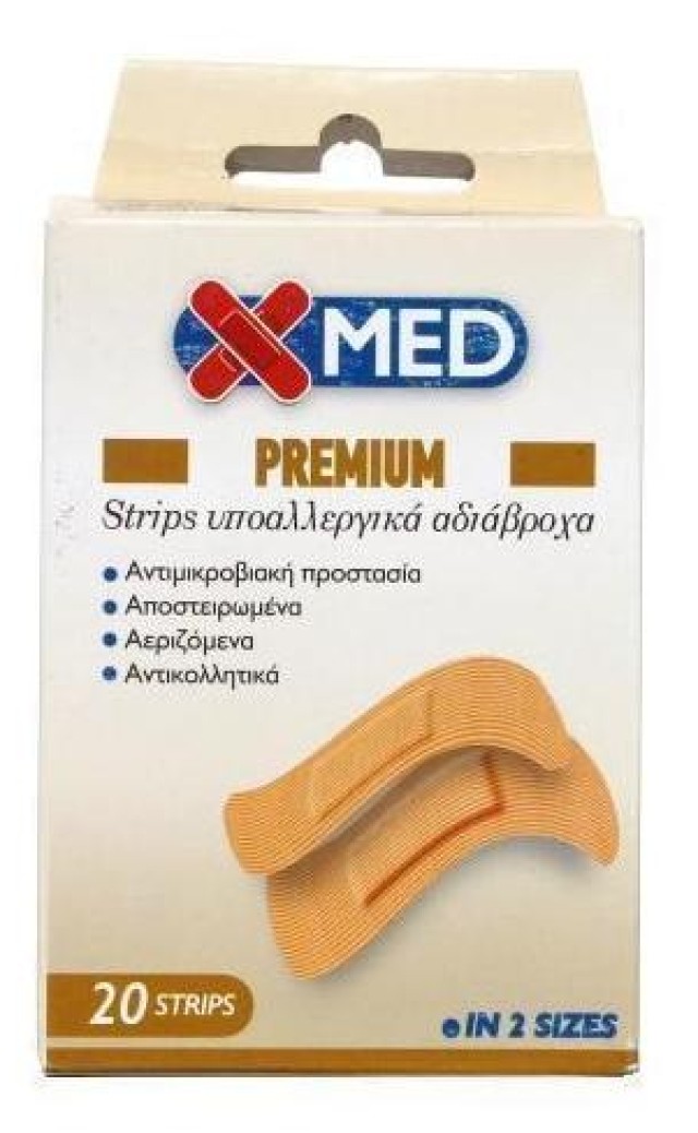 Medisei  X-Med Premium Strips Αυτοκόλλητα Αδιάβροχα Επιθέματα Στενά - Φαρδιά 20 Τεμάχια