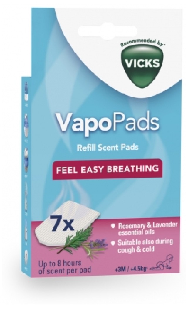 Vicks VapoPads Refill Ανταλλακτικές Ταμπλέτες με Άρωμα Δενδρολίβανο & Λεβάντα Διάρκειας 8 Ωρών 7 Ταμπλέτες