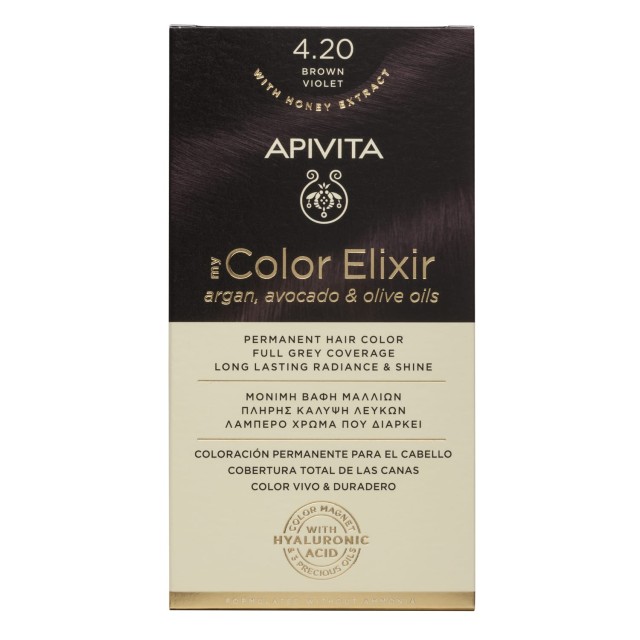 Apivita My Color Elixir No4.20 Καστανό Βιολετί Κρέμα Βαφή Σε Σωληνάριο 50ml - Ενεργοποιητής Χρώματος 75ml