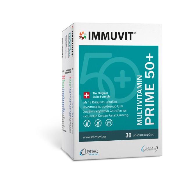 Leriva Immuvit Prime 50+ Multivitamin Πολυβιταμινούχο Σκεύασμα με Βιταμίνες, Μέταλλα και Ιχνοστοιχεία 30 Μαλακά Καψάκια
