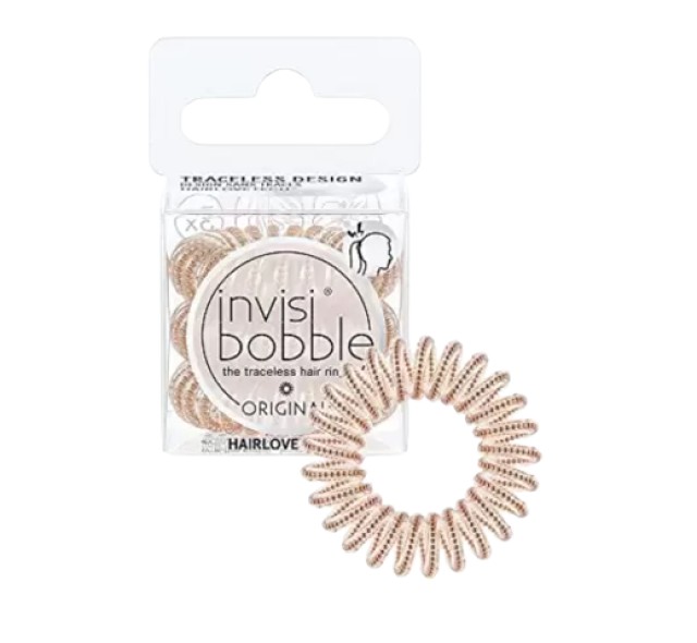 Invisibobble Original Of Bronze and Beads Λαστιχάκι Μαλλιών Χρυσό 3 Τεμάχια