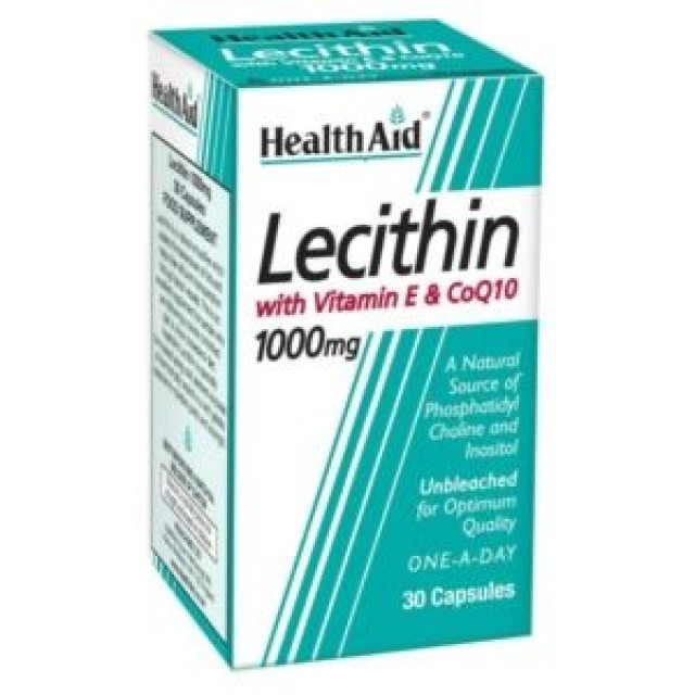 Health Aid Lecithin 1000mg - Co Q10 and Vitamin E Lecithin Dietary Supplement for Lipolysis - Energy Increase 30 Capsules