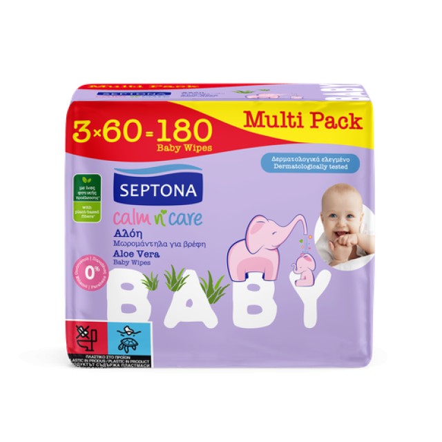 Septona Calm & Care Baby Μωρομάντηλα με Αλόη 180 Τεμάχια [3 Πακέτα x 6 …