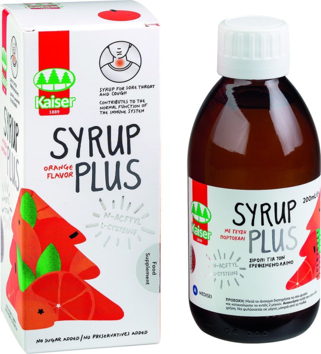 Kaiser Syrup Plus Αποχρεμπτικό Σιρόπι για τον Ερεθισμένο Λαιμό με Αιθέρια Έλαια, Φυσικά Εκχυλίσματα και Μέλι με Γεύση Πορτοκάλι 200ml