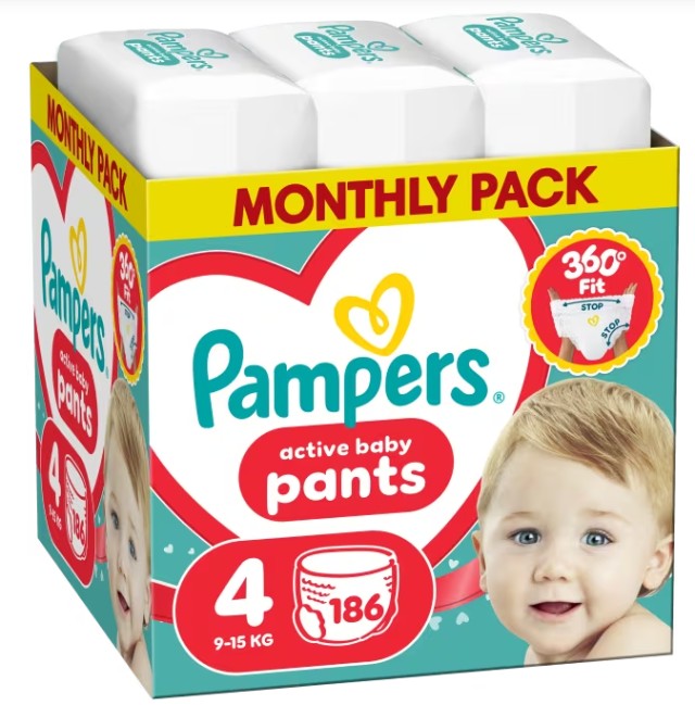 Pampers Active Baby Pants Monthly Pack Μέγεθος 4 (9-15kg) 186 Πάνες-Βρ &hellip;
