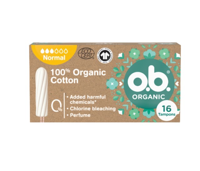 O.B.® Ταμπόν 100% Organic Cotton Normal για Κανονική Ροή 16 Τεμάχια