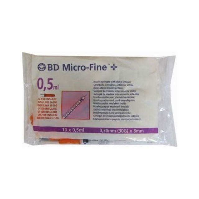 BD MicroFine + Σύριγγες Ινσουλίνης 0,5ml 30Gx8mm 10 Τεμάχια σε Σακουλάκι