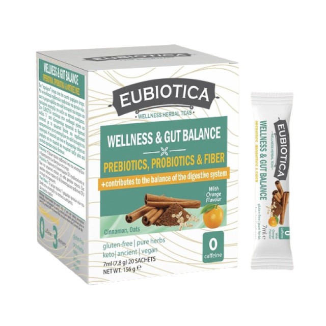 Eubiotica Wellness & Gut Balance Τσάι Βοτάνων με Προβιοτικά, Πρεβιοτικά & Φυτικές Ίνες 20 Φακελάκια x 7ml