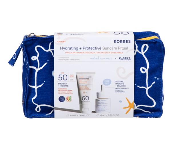 Korres PROMO Yoghurt Face & Eyes SPF50 Γιαούρτι Αντηλιακή Κρέμα Προσώπου & Ματιών 50ml & ΔΩΡΟ Smart Yoghurt Super Serum Ενυδατικός Ορός Προσώπου με Προβιοτικά 15ml & Νεσεσέρ Korres PROMO Yoghurt Face & Eyes SPF50 Γιαούρτι Αντηλιακή Κρέμα Προσώπ …