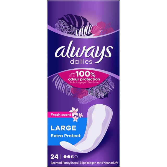 Always Dailies Extra Protect Large Fresh Scent Σερβιετάκια 24 Τεμάχια