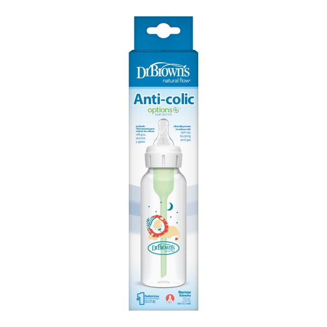 Dr Brown’s Options+ Anti-colic Μπιμπερό Πλαστικό Κατά των Κολικών με Στενό Λαιμό Λιοντάρι 0m+ 250ml