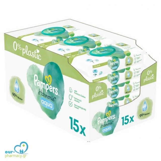 Pampers PROMO Harmonie Aqua Μωρομάντηλα με 99% Νερό χωρίς Οινόπνευμα & …