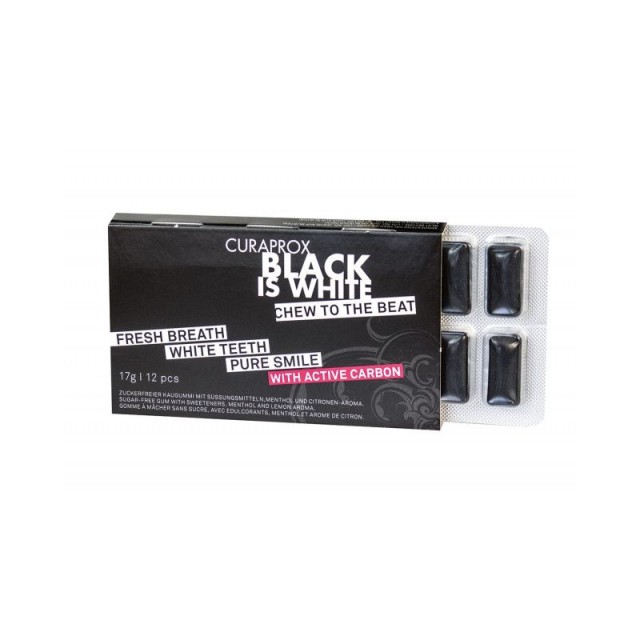 Curaprox Black is White Chew to the Beat Τσίχλα Με Ενεργό Άνθρακα 12 Τεμάχια [73320653]