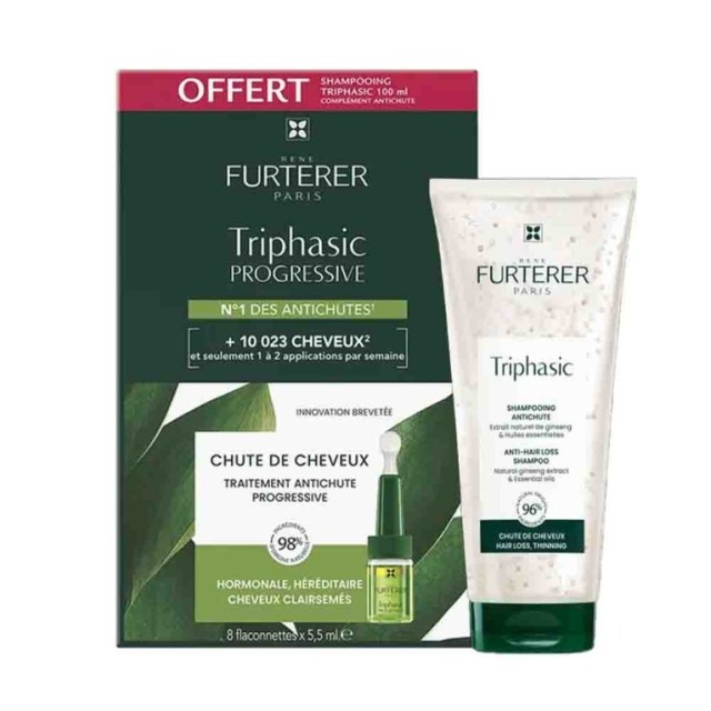 René Furterer PROMO Triphasic Progressive Treatment Against Progressive Hair Loss 8 Ampoules x 5ml & Triphasic Anti Hair Loss Shampoo 100ml