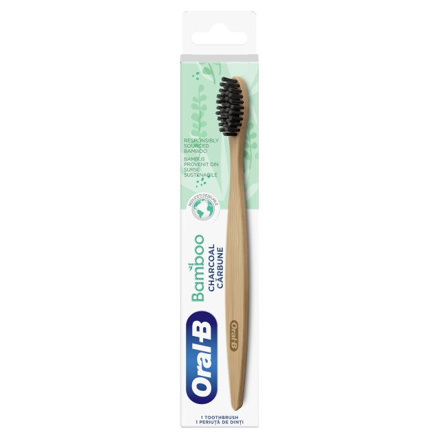 Oral B Bamboo Charcoal Χειροκίνητη Οδοντόβουρτσα από 100% Βιολογικό Μπαμπού Μπεζ - Μαύρες Ίνες 1 Τεμάχιο