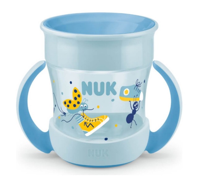 Nuk Mini Magic Cup Εκπαιδευτικό Πλαστικό Ποτηράκι με Χείλος και Καπάκι Γαλάζιο - Μπλε Λαβές Πεταλούδα για 6m+ 160ml [10.751.278]