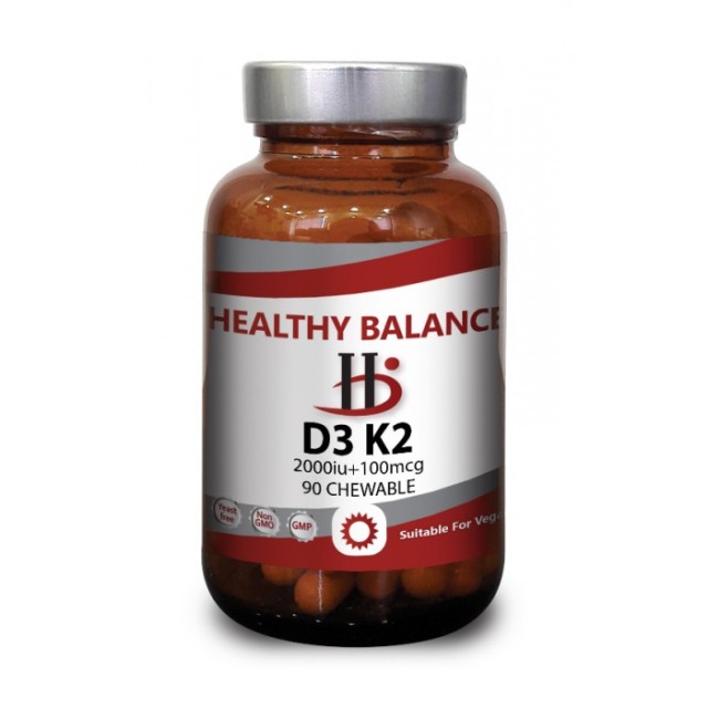 Healthy Balance D3 & K2 2000IU & 100mcg Συμπλήρωμα Διατροφής Βιταμινών Κ2 & D3 90 Μασώμενες Ταμπλέτες