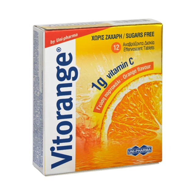 Uni Pharma Vitorange 1gr Vitamin C Dietary Supplement with Vitamin C Orange Flavor 12 Effervescent Tablets Uni Pharma Vitorange 1gr Vitamin C Dietary Supplement with Vitamin C …